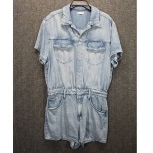 Good American Light Wash Denim Short Sleeve Romper